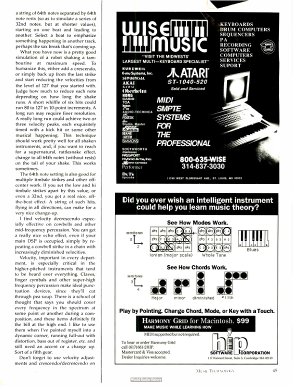 Music Technology advertisement page from June 1989